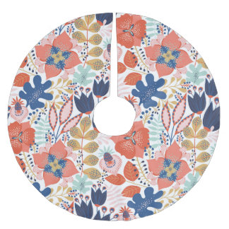 Bright floral vintage: Scandinavian style. Brushed Polyester Tree Skirt