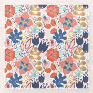 Bright floral vintage: Scandinavian style. Glass Coaster