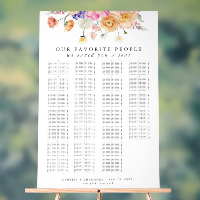 Bright Floral Watercolor Wedding Seating Chart (Neutral)