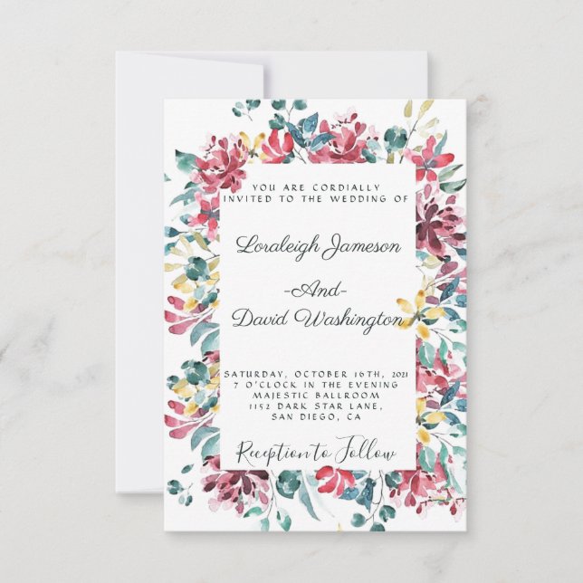 Bright floral wedding invitation (Front)