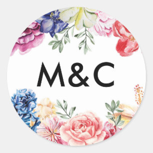 Bright floral wedding monogram stickers