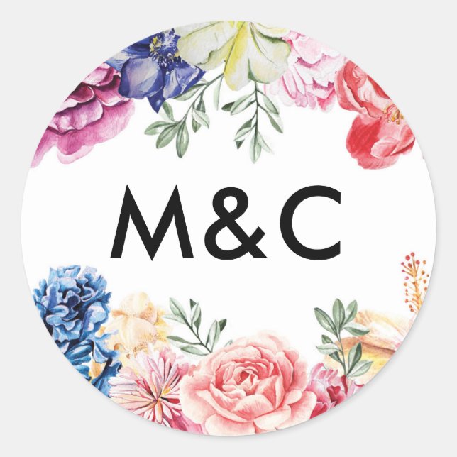 Bright floral wedding monogram stickers (Front)