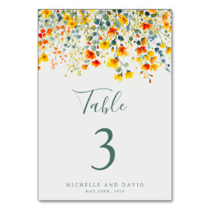 Bright Floral Wedding Table Number