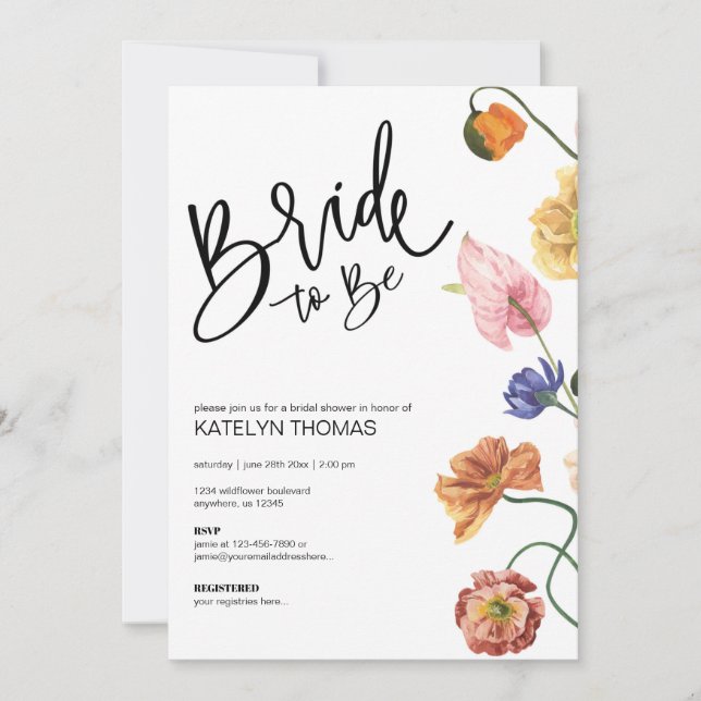 Bright Floral Wildflower Bridal Shower Invitation (Front)