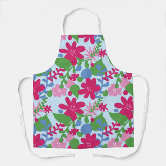 Bright Floral with Light Blue Background Apron