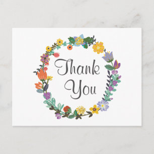 Bright Floral Wreath Spring Wedding Thank You Postcard