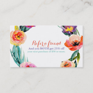 Bright Floral Wreath Watercolor Refer a Friend Referral Card
