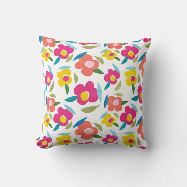 Bright Florals on White Cushion (Front)