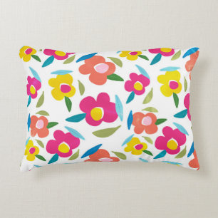 Bright Florals on White Decorative Cushion