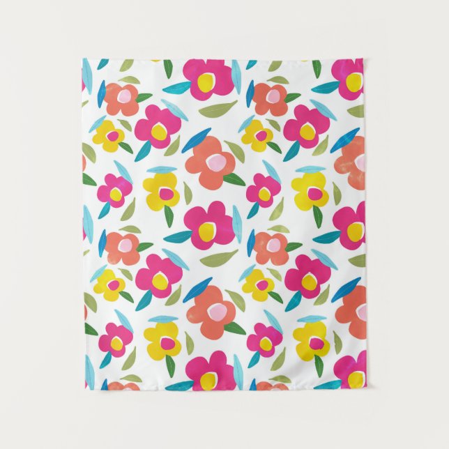 Bright Florals on White Tapestry (Front)