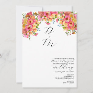 Bright Florals Pink Yellow Watercolor Wedding   Invitation