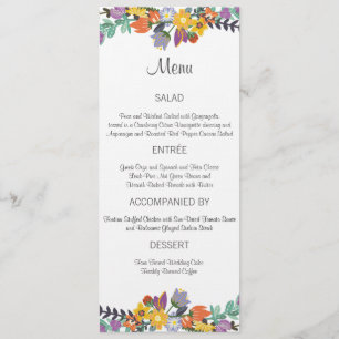 Bright Florals Spring Wedding Menu Card