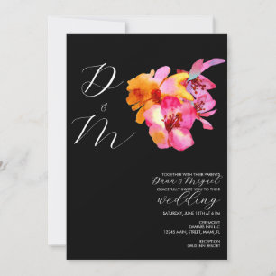Bright Florals Watercolored Monogram Wedding Invitation