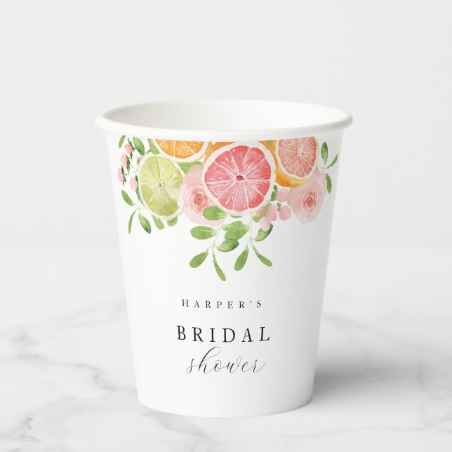 Bright flower and citrus bridal shower paper cups (Front)