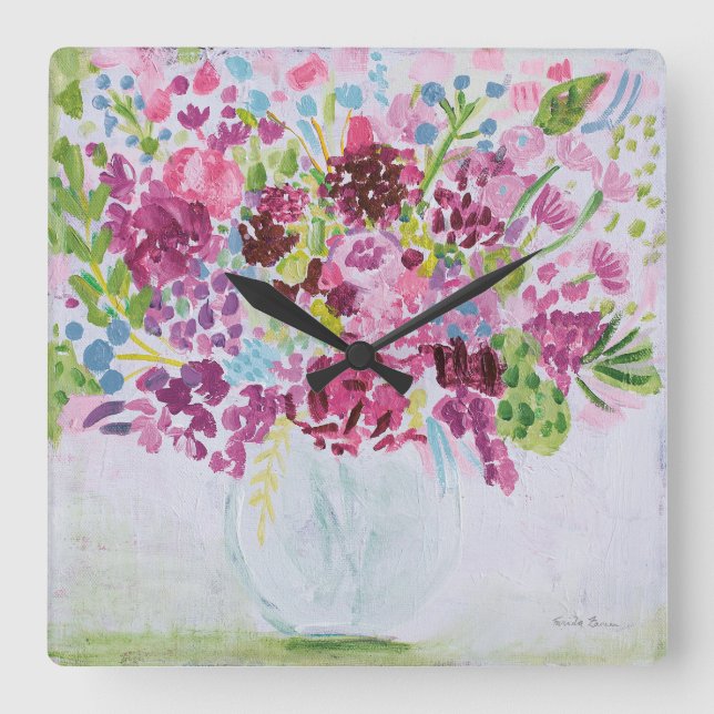 Bright Flower Bouquet Square Wall Clock (Front)
