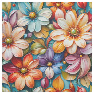 Bright Flower Fabric Colourful Botanical Floral