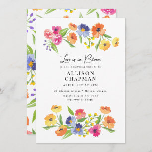Bright Flower Garden Pink Orange Bridal Shower Invitation