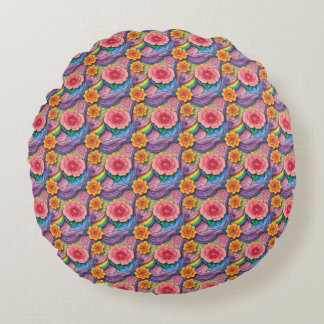 Bright Flower Pattern Round Pillow