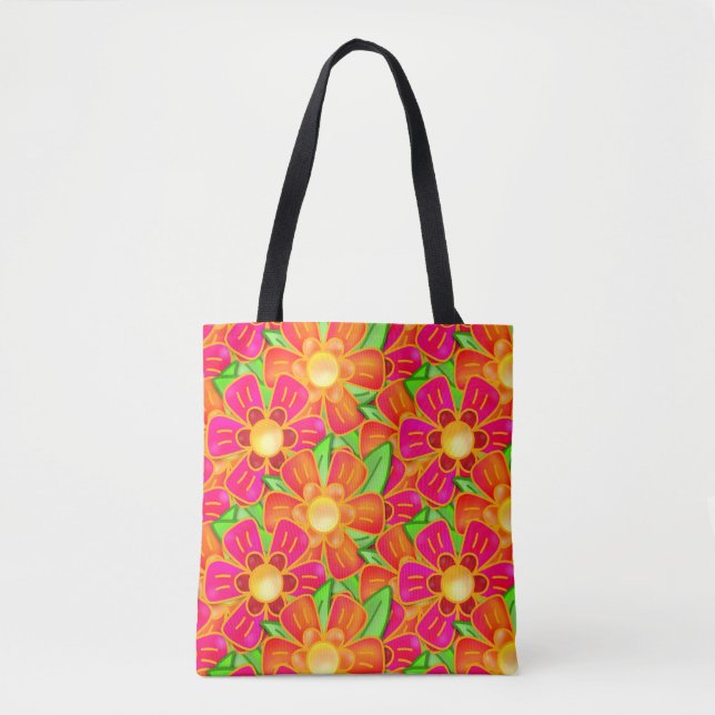 Bright Flower Power for a Modern Unique Hippie Tote Bag (Front)