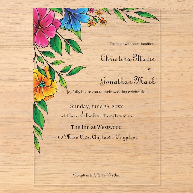 Bright Flower Spring Summer Wedding  Acrylic Invitations (Front)