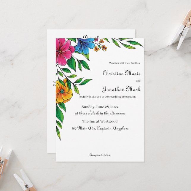 Bright Flower Spring Summer Wedding Invitation (Front/Back In Situ)