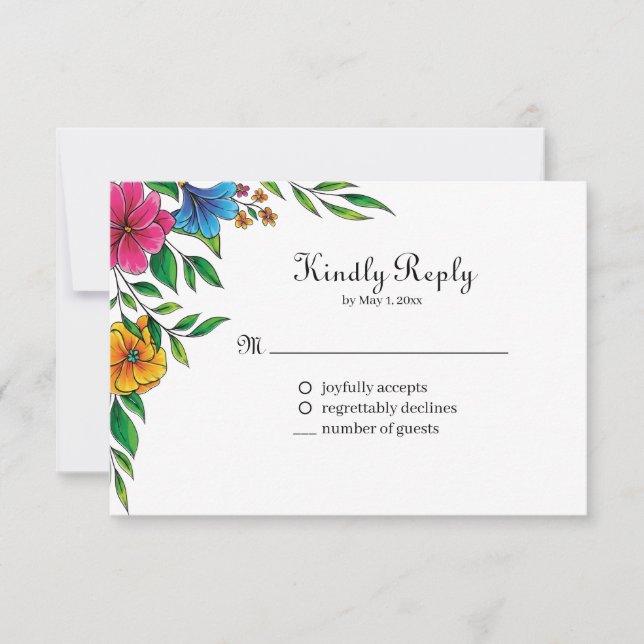 Bright Flower Spring Summer Wedding RSVP Card (Front)