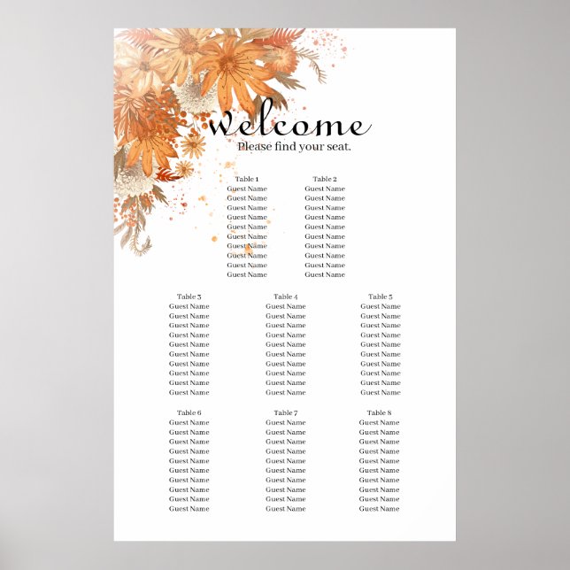Bright Flower Spring Summer Wedding Seating Chart (Front)