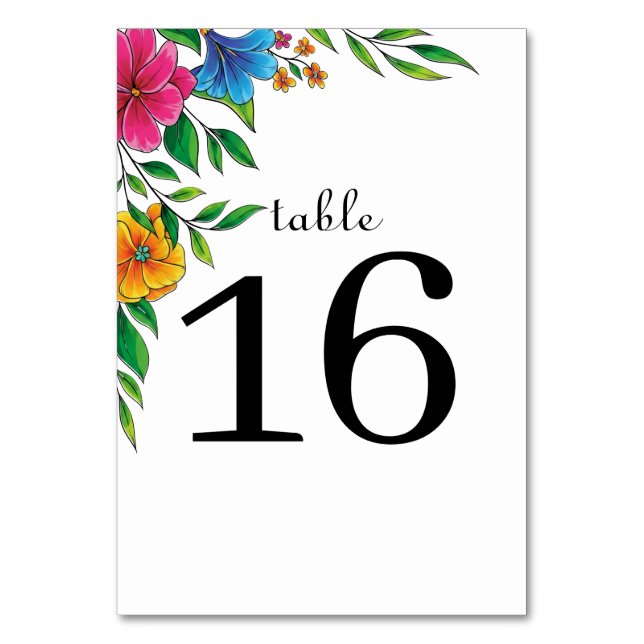 Bright Flower Spring Summer Wedding Table Number (Front)