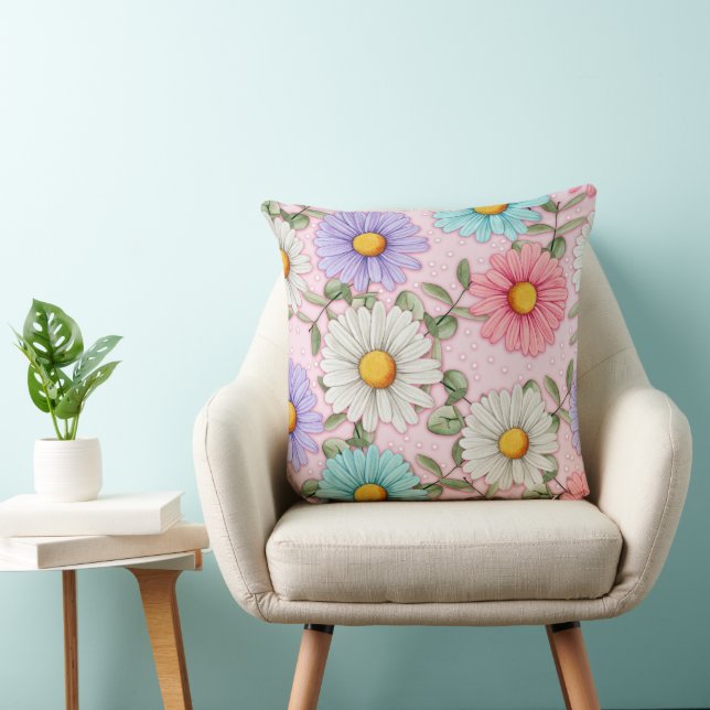 Bright Flower Throw Pillow, Throw Pillow (Chair)