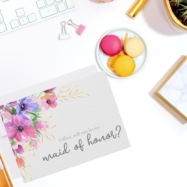 Bright Flowers and Gold Maid of Honour Invitation (Creator Uploaded)