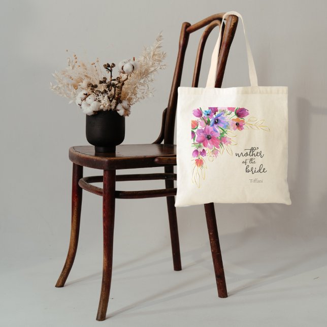 Bright Flowers and Gold Mother of the Bride Tote Bag (Creator Uploaded)
