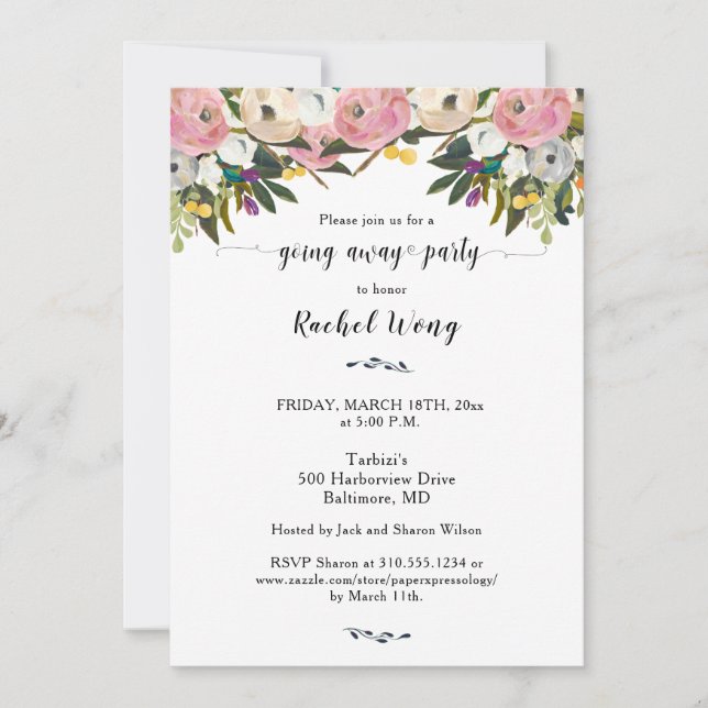 Bright Flowers Boho Moving Going Away Party Photo Invitation (Front)