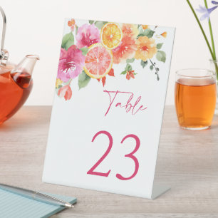 Bright Flowers Citrus Bridal Shower Table Number Pedestal Sign