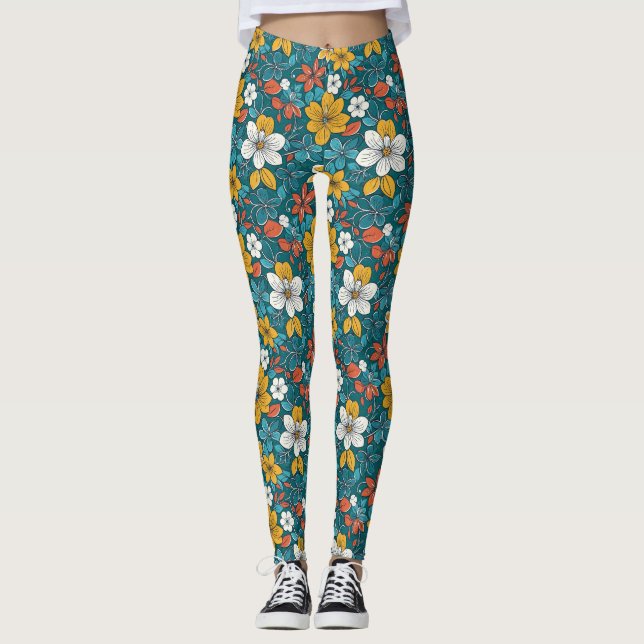 Bright Flowers, Dark Background Leggings (Front)