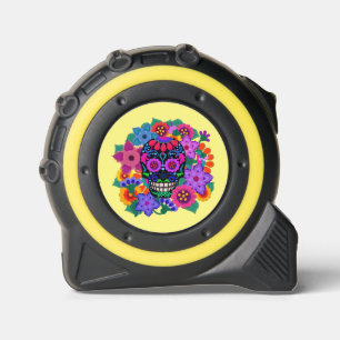 Bright Flowers Felt Look Sugar Skull Motif 1