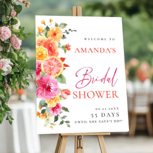 Bright Flowers Floral Citrus Bridal Shower WELCOME Poster