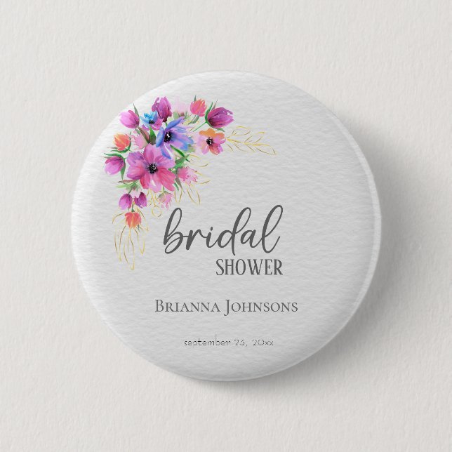 Bright Flowers Golden Greenery Bridal Shower 6 Cm Round Badge (Front)