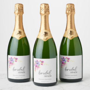 Bright Flowers Golden Greenery Bridal Shower Sparkling Wine Label