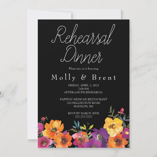 BRIGHT FLOWERS MEXICAN REHEARSAL DINNER INVITATION (Front)