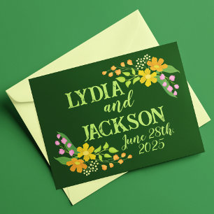 Bright Flowers on Deepest Green Wedding Thank You Card
