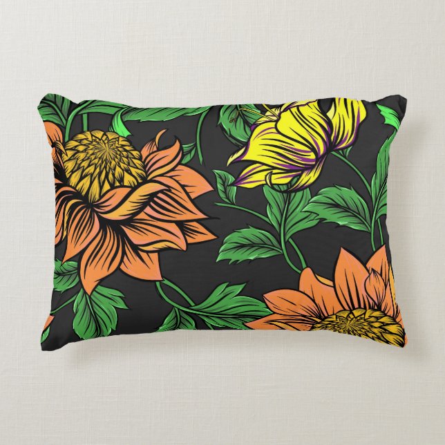 Bright Flowers Pop from Black Background Decorative Cushion (Front)