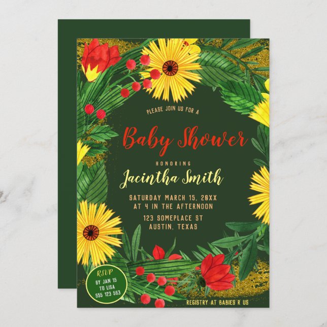 Bright Flowers Tropical Baby Shower Party Invite (Front/Back)