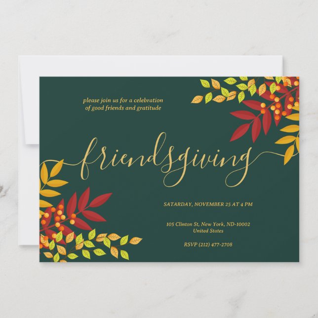 Bright Foliage Green Theme Thanksgiving Dinner Invitation (Front)