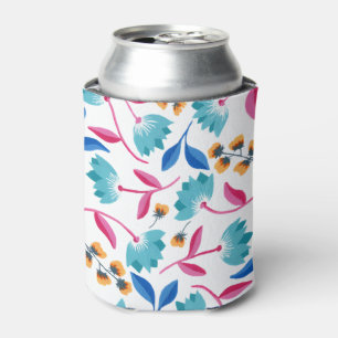 Bright Folk Art Floral Pattern Can Cooler