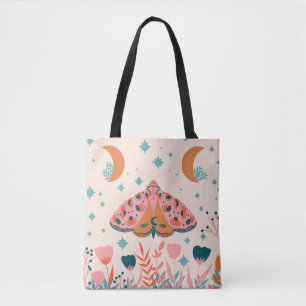 Bright Folk art Moths pattern Tote Bag