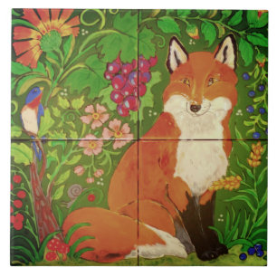 Bright Forest / Fox Bird / Flower Grapes Art Mural Tile