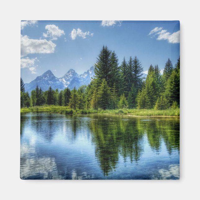 Bright Forest with Mountain and Lake Magnet (Front)
