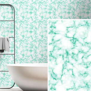 Bright fresh Mid Green on White Marbled  Wallpaper