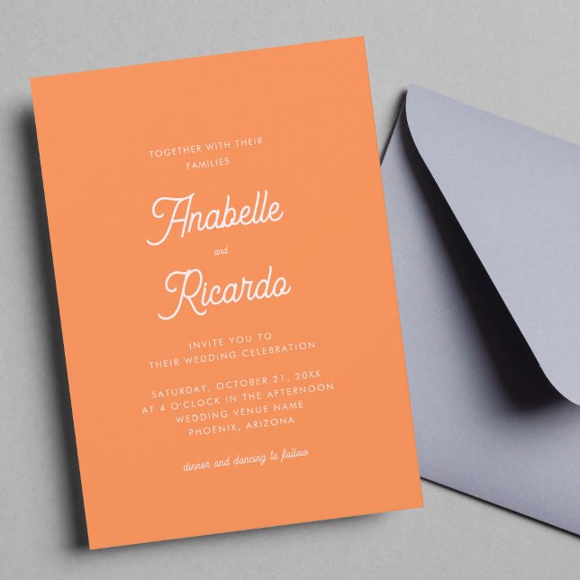 Bright Fresh Orange Pink Photo QR Code Wedding Invitation (Creator Uploaded)