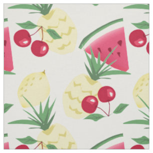 Bright fruits and berries on white. fabric